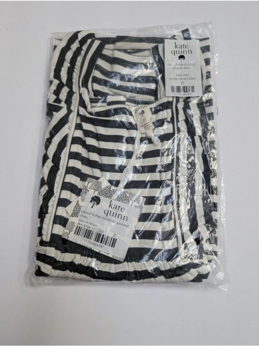 Kate Quinn Bamboo Black & White Stripe Pinafore Dress 2T Spooky Halloween